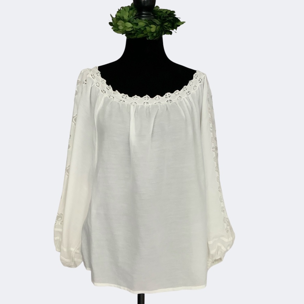 NWT Anthropologie Leifsdottir White Off Shoulder Embroidered Peasant Top S